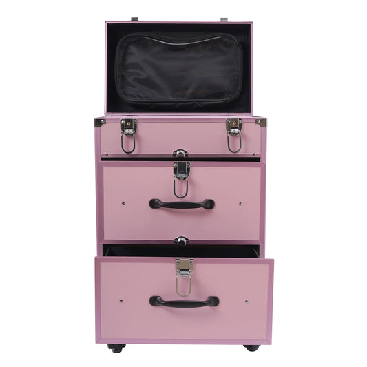 Sturdy Pink Makeup Case with Wheels - Versatile Storage for Beauty Tools and Cosmetics