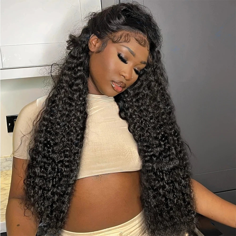 46 Inch Curly Wigs Deep Wave Human Hair 13x6 Lace Frontal Wigs 300% Density Glueless Wigs Human Hair 13x4 360 HD Lace Front Wigs