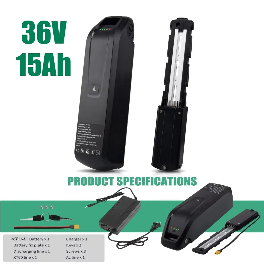 36V 48V Hailong Ebike Battery with Charger Full Capacity 10Ah 15Ah 20Ah Powerful 18650 21700 Lithium Battery Pack Free Shipping