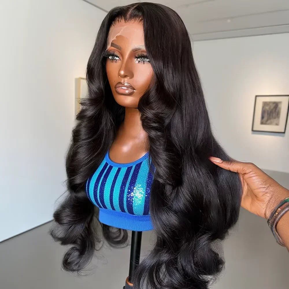 250 Density 100% Human Hair Body Water Wave 5X5 Glueless Lace Frontal Wigs 13x6 HD Lace Front Wig 40 Inch Natural Black Clourse