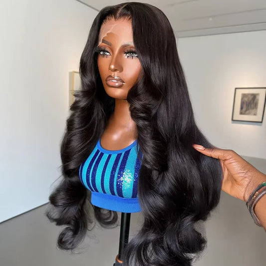 250 Density 100% Human Hair Body Water Wave 5X5 Glueless Lace Frontal Wigs 13x6 HD Lace Front Wig 40 Inch Natural Black Clourse