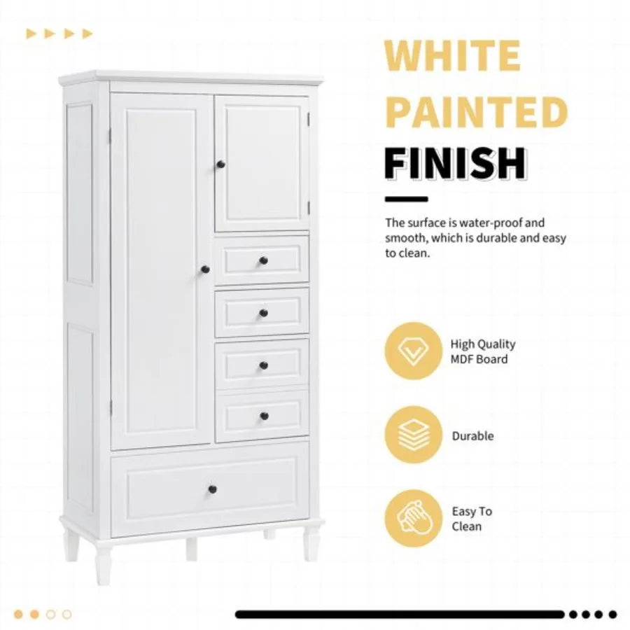 Tall and Wide Storage Cabinet with Doors for Bathroom Office Living Room Indoor Four Drawers of Different Sizes Adjustable Shel