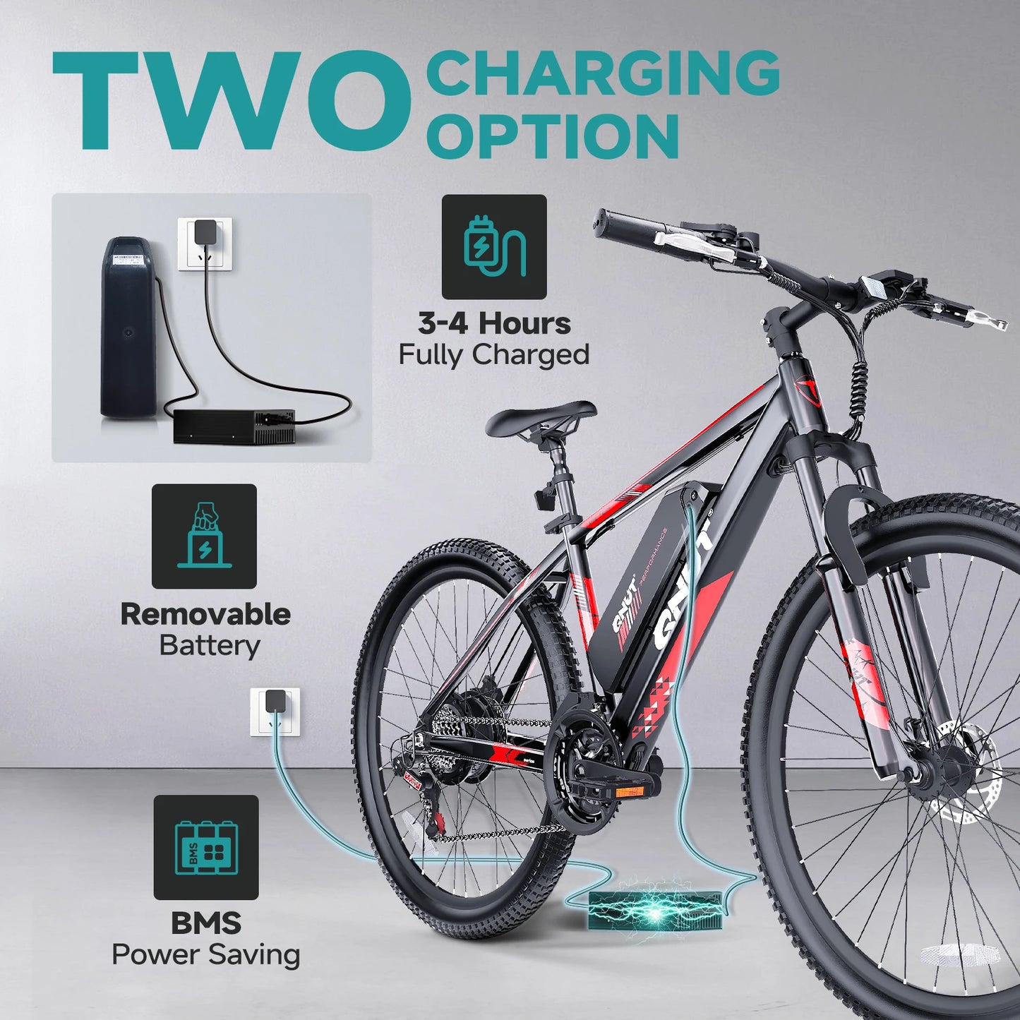 QNUT Victor3.0 Mountain electric Bicycle 1000W 36V 10.4AH 26" Tire All-Terrain E-Bikewith Front Fork Suspension and Dual Disc