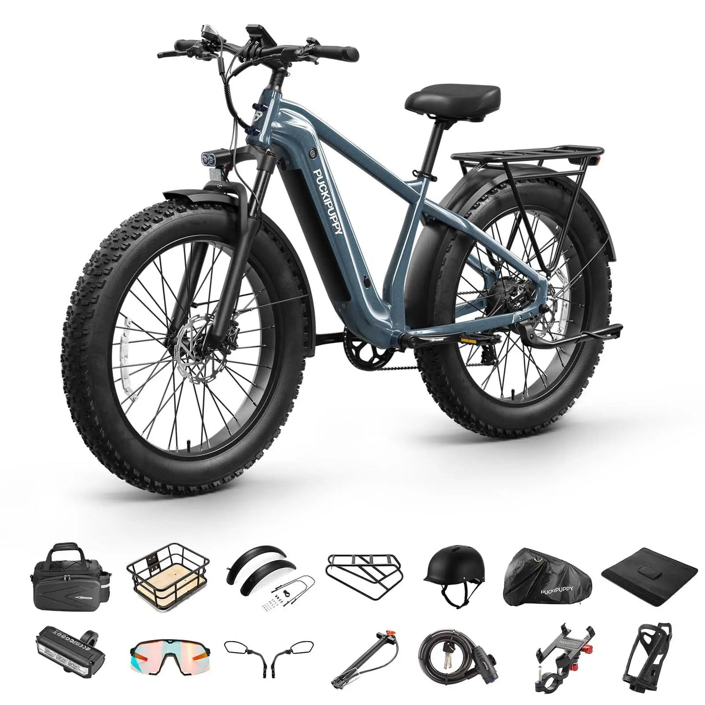 PUCKIPUPPY Beagle 2 Electric Bike With 960W Peak 26" Fat Tire Electric Mountain Bike 28MPH 48V 15AH Removable Battery Ebike