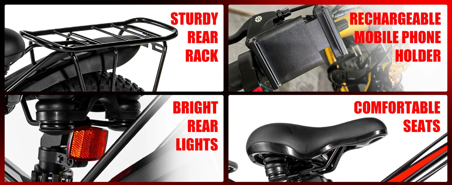 EOEOTWO E01 Electric Bike Adults,1500W Ebike,34MPH 60Miles Electric Mountain Bike,26" Fat Tire Electric Bicycle+1 Year Warranty