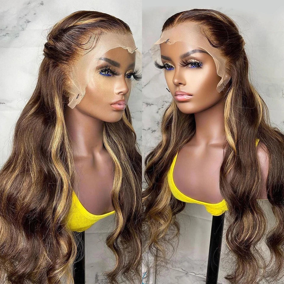 Body Wave Highlight Wig 100% Human Hair Wigs 13x6 HD Lace Frontal Wig Honey Blonde 13x4 HD Lace Front Human Hair Wigs For Women