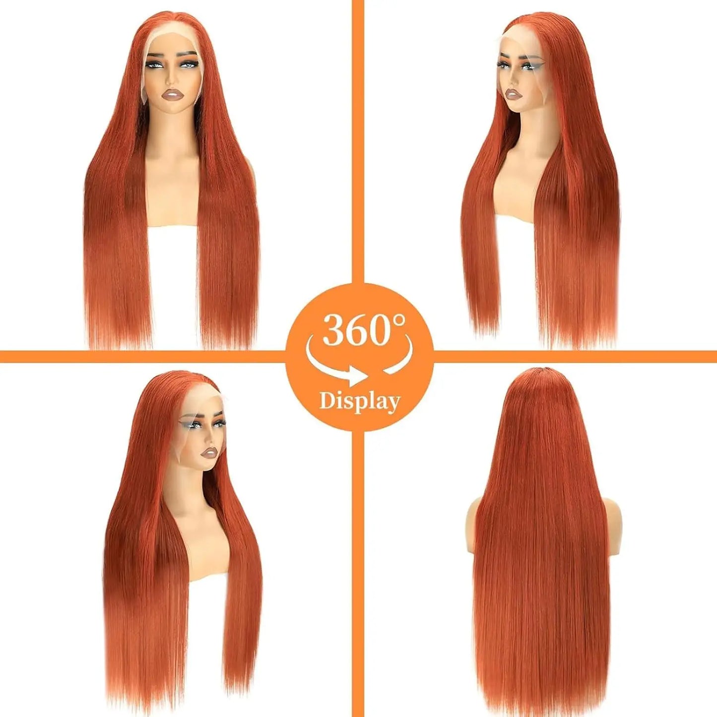 Bone Straight 13x6 Lace Front Wigs Human Hair 200% Density Ginger Colored HD Transparent Lace Frontal Wig Pre Plucked Remy Hair