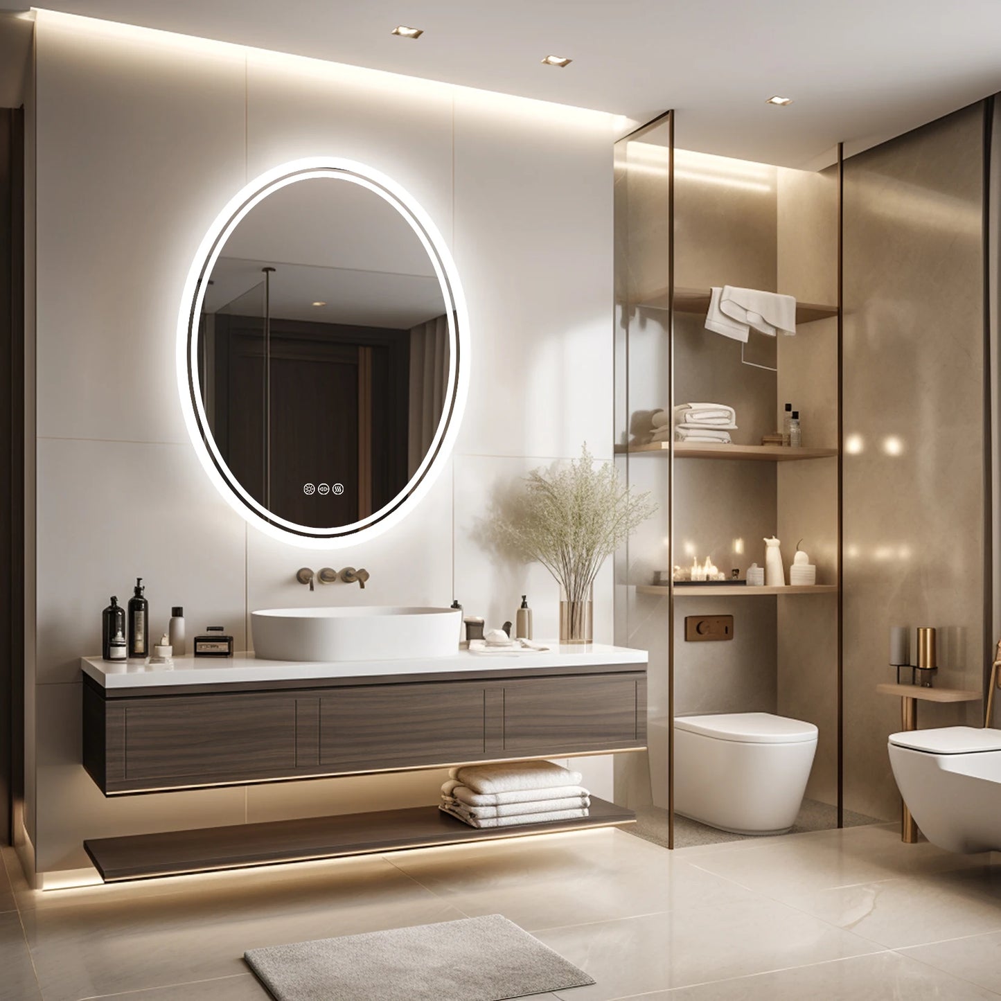 LED Bathroom Mirror Backlit Oval Vanity Mirror with Lights Wall Mounted Anti-Fog Lighted Bathroom Mirror Dimmable Makeup Mirror