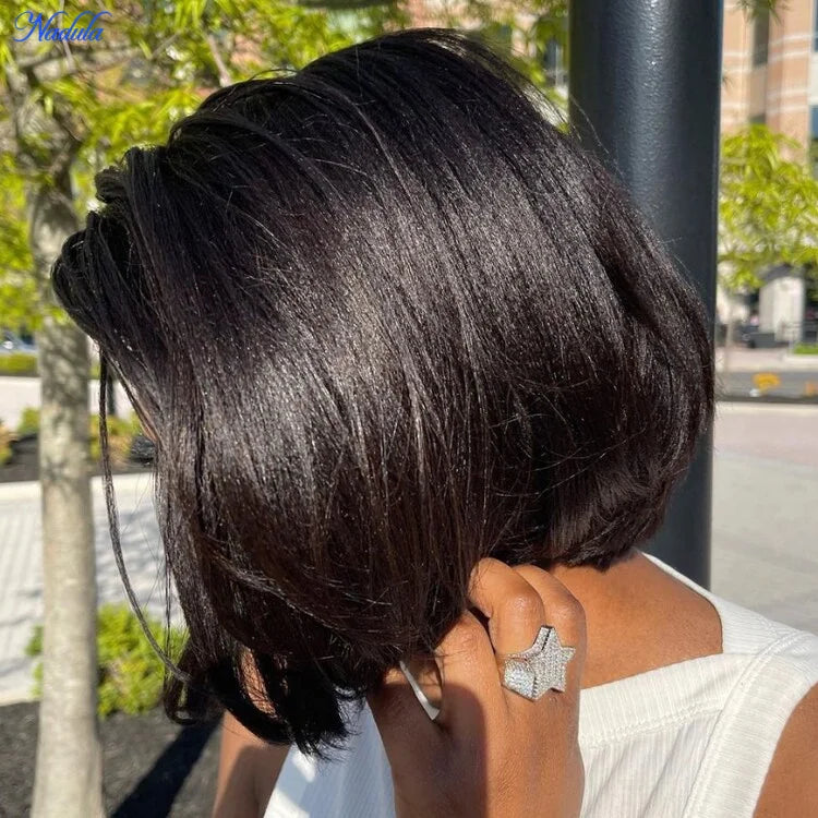 Nadula Hair 7X5 13X4 Yaki Straight BOB Wig Pre cut Lace Pre Bleached Tiny Knots Glueless Bob Lace Front Human Hair Wig