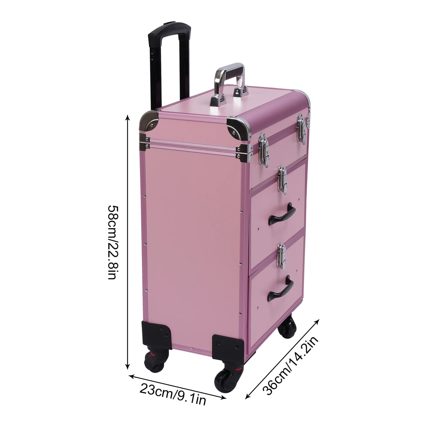 Sturdy Pink Makeup Case with Wheels - Versatile Storage for Beauty Tools and Cosmetics