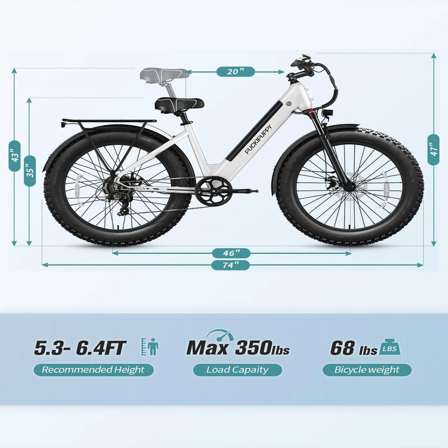 PUCKIPUPPY Electric Bike for Adults 960W Peak 48V 15AH Electric Bicycle 7 Speed All Terrain 26" Fat Tire Front Suspension E-Bike