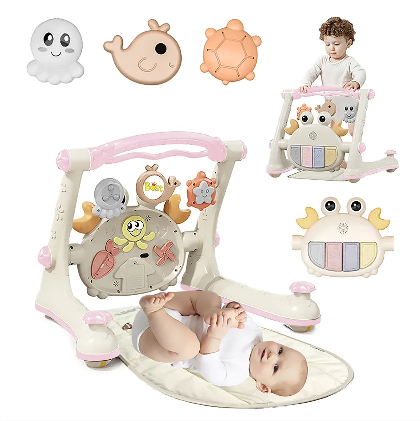 New Baby Toddler Multi-Function Four-in-One Baby Car Fitness Rack Piano Baby Walking Car Table Trolley Toy For 0-18 Months