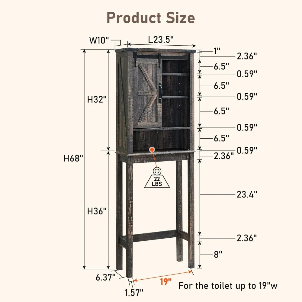 Over The Toilet Storage Cabinet, Farmhouse Storage Cabinet Over Toilet with Sliding Barn Door & Adjustable Shelves, Home Space