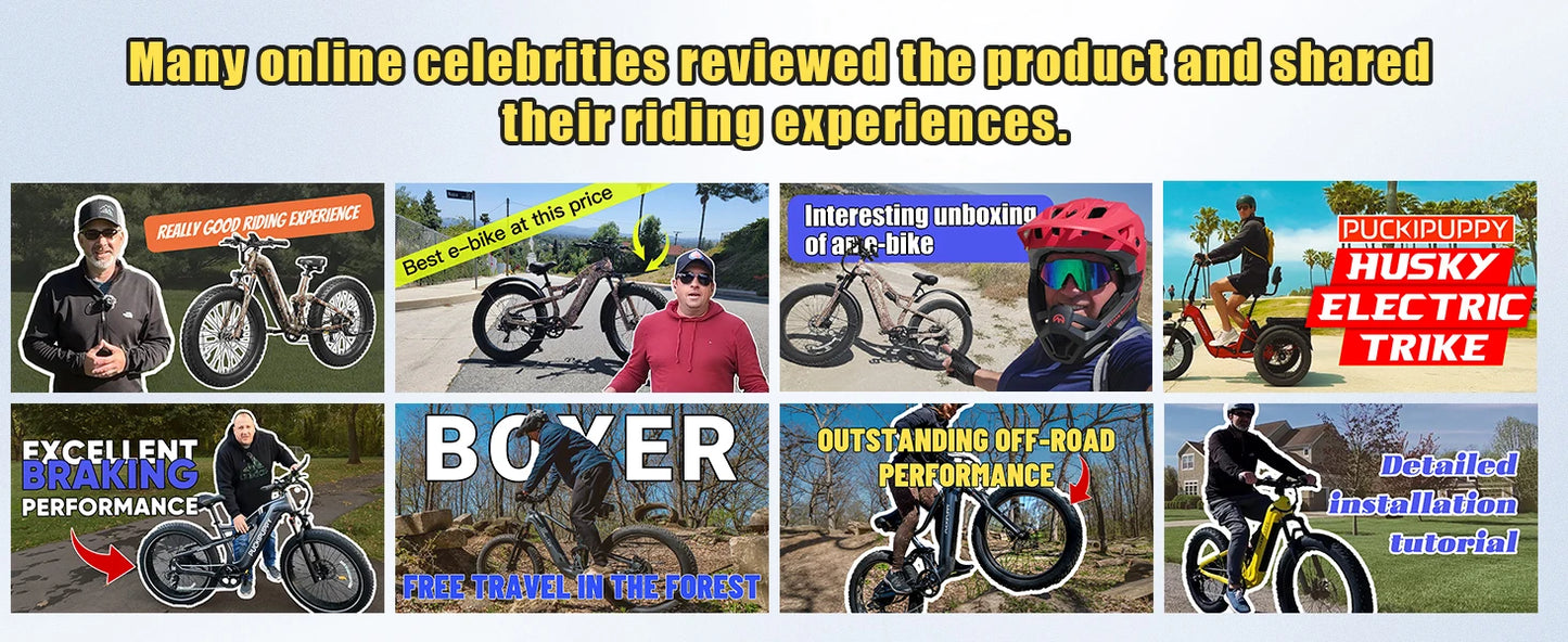 PUCKIPUPPY Electric Bike for Adults 26" Fat Tire 8 Speed 28 MPH Full Suspension Electric Mountain Bike 1350W Peak 48V 20AH Ebike