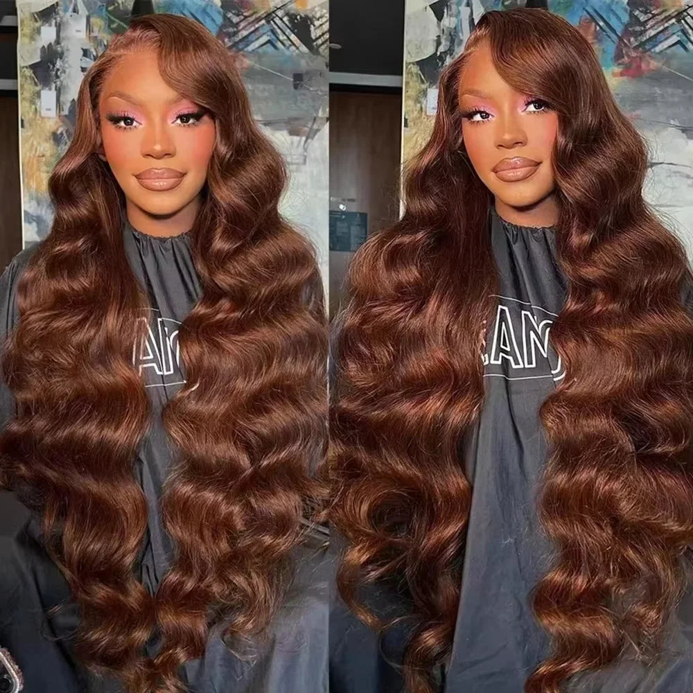 13x6 HD Lace Frontal Wigs Dark Brown Body Wave Human Hair Wigs Chocolate Brown 36 inches Front Wig Brazilian Pre Plucked