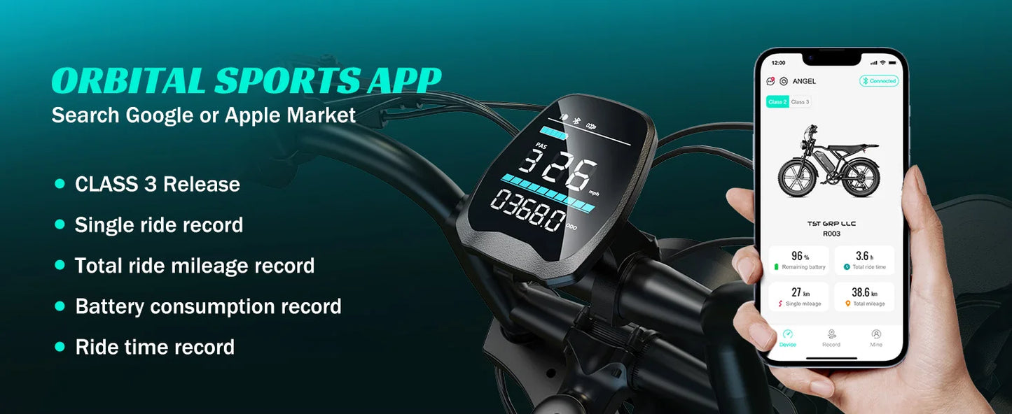 TST R002S 1500W e-bike, 20" fat tires, 60-mile range, 28MPH, 48V 15Ah battery, for all terrains.