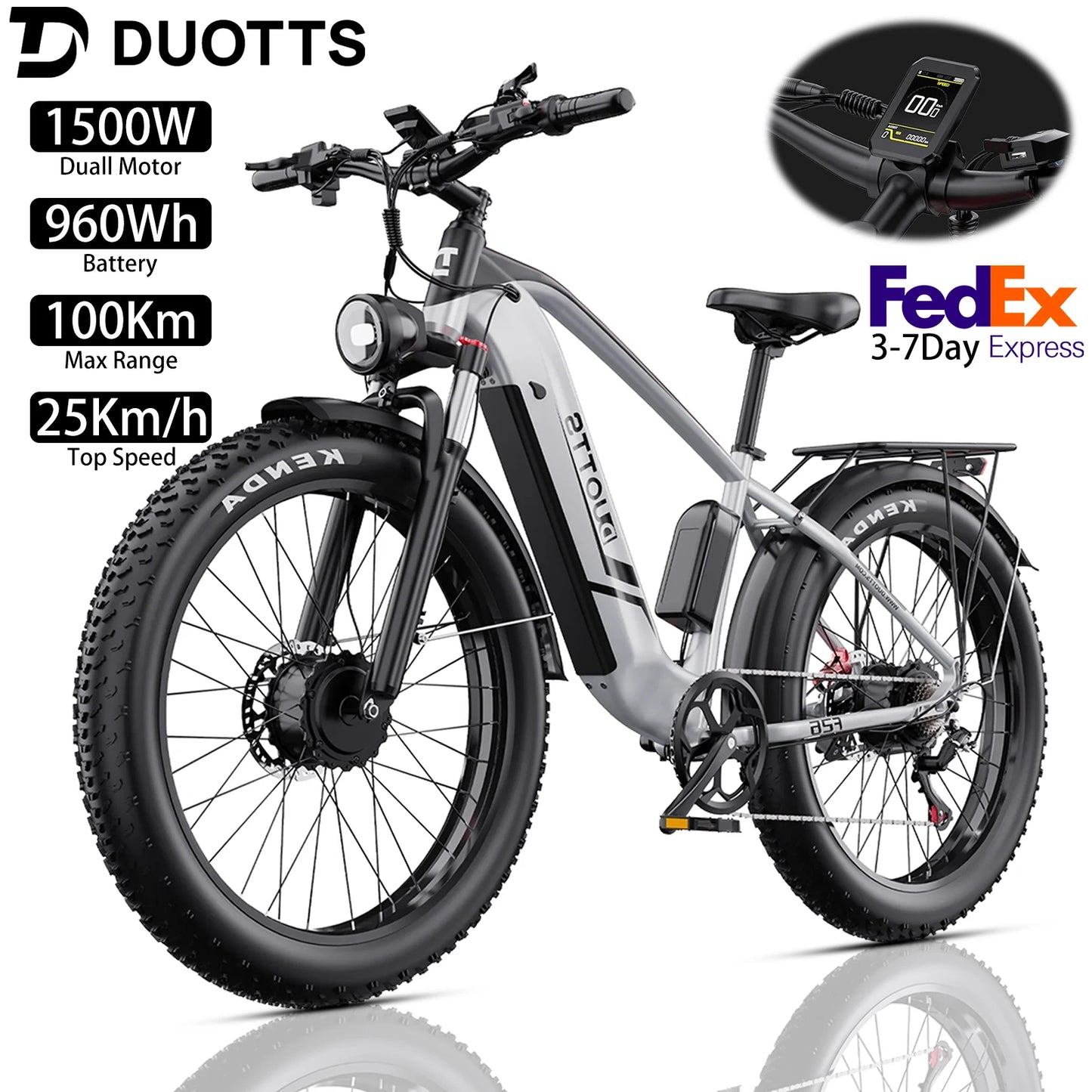 Electric Bike For Adult DUOTTS F26 26x4.0" 750Wx2,70Mile,48V 20AH,Top SPeed 15Mph,65*2Nm,Commuter Off-road Electric Bike,New