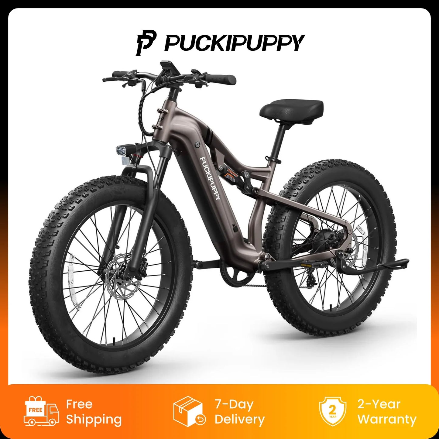 PUCKIPUPPY Electric Bike for Adults 26" Fat Tire 8 Speed 28 MPH Full Suspension Electric Mountain Bike 1350W Peak 48V 20AH Ebike