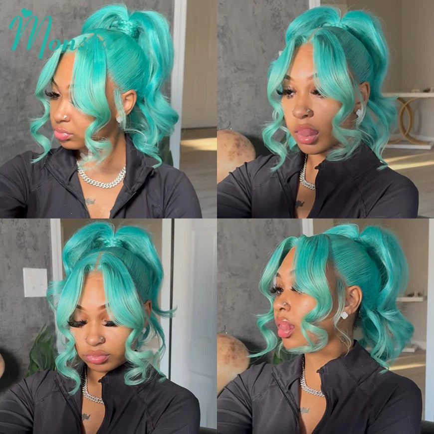 Mint Green Body Wave Human Hair Wigs Brazilian Raw Hair 613 Hd Lace Frontal Wig 13x6 Colored Lace Front Wig Human Hair 200% 250%