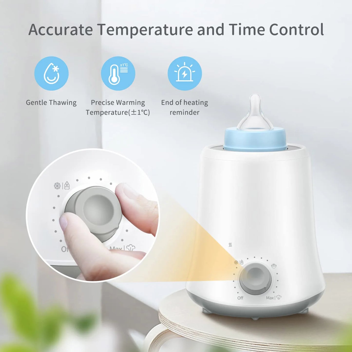 Kisdream Milk Warmer Multifunctional Baby Bottle Warmer Fast Heat Auto Shut Off Food-grade PP Stainless Steel Materials US Plug