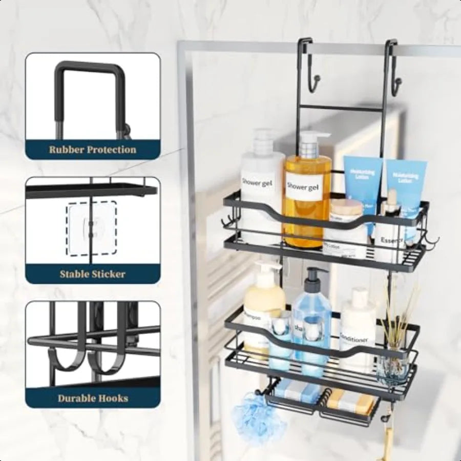 Over The Door Shower Caddy 3 Tier Shower Organizer Hanging with Soap Holders Large Capacity Shower Shees with 6 Hooks Bathroom