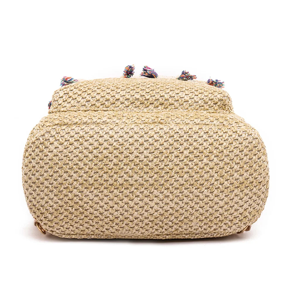 Bohemian Woven Backpack Straw School Bag Large Capacity Fashion Students Bookbag Stylish Shoulder Backpack Outdoor Travel Bag
