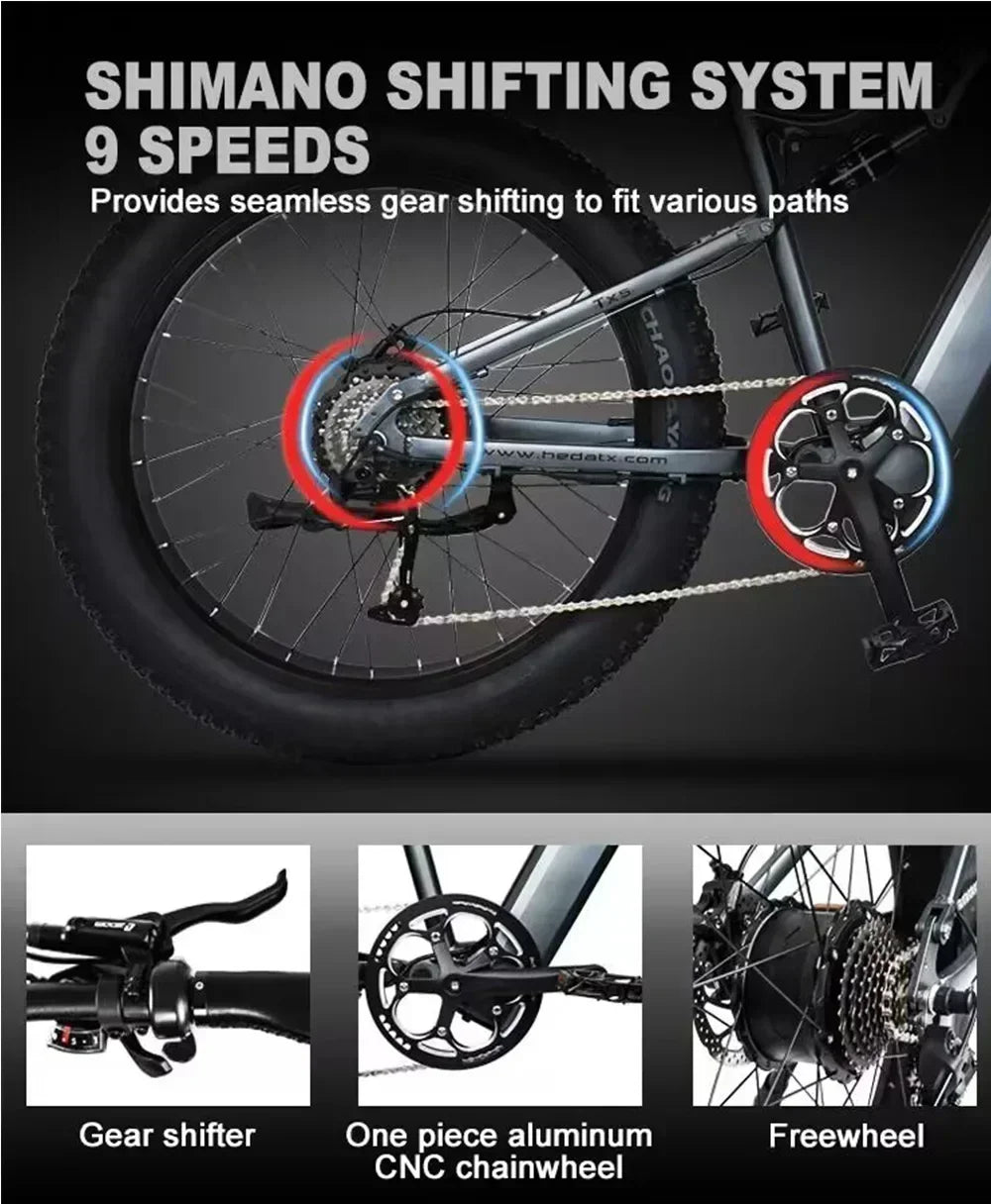 ebike GS9 Off-road Mountain Electric Bike 26-inch Fat Tire Bike 1000W 48V 17AH Hidden Battery Hydraulic Brake E-Bike