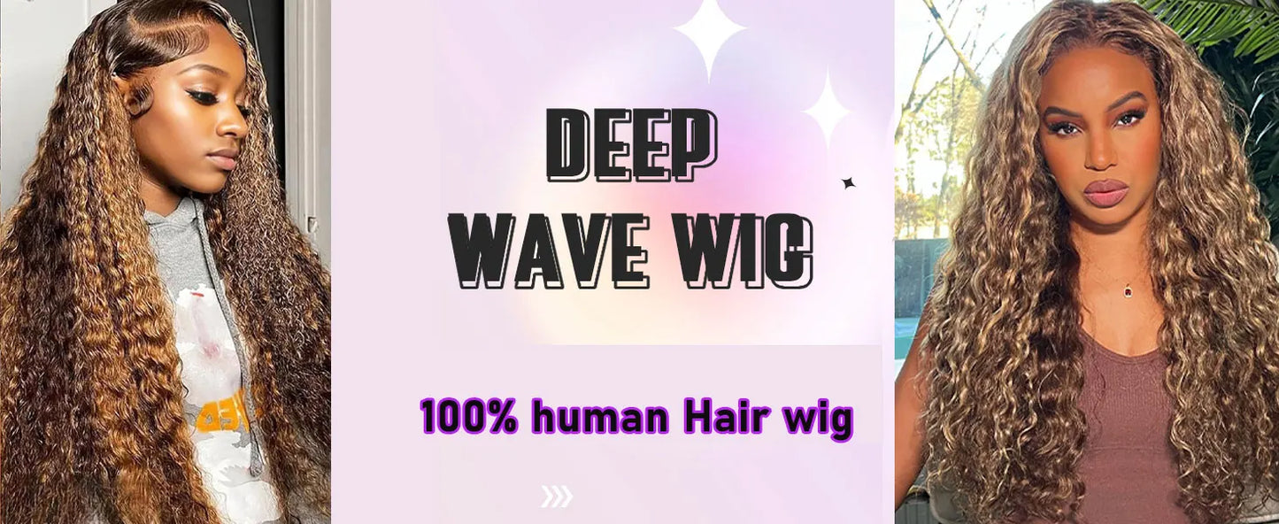Ombre Highlight Curly Lace Front Human Hair Wigs 250% 13x4 HD Transparent Deep Wave Frontal Wig P4/27 5x5 Gluless Closure Wigs