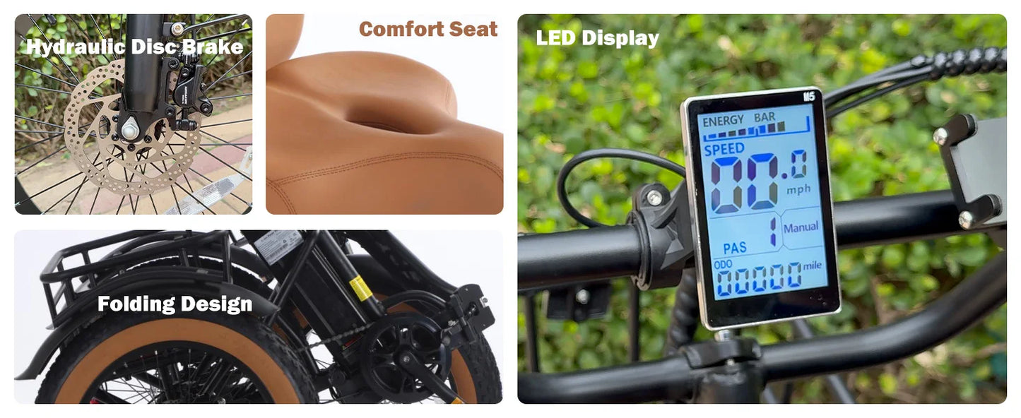 Foldable Electric Tricycle for Adults, Peak 1350W Electric Bicycle with Removable 48V 16Ah Battery
