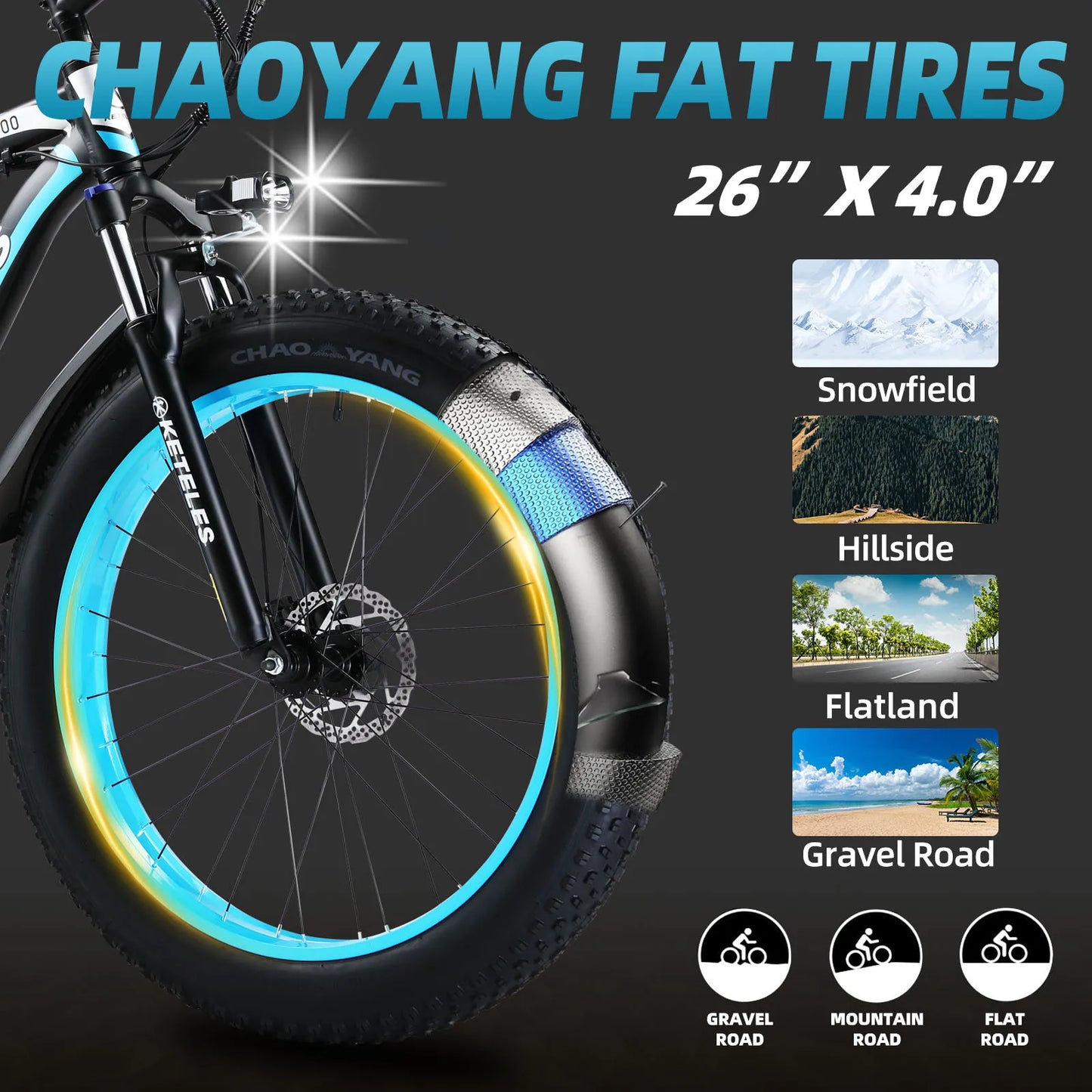 Electric Bike 1000W Motor 48V 20/15AH Lithium Battery E Bike Smart LCD Display 26 Inch All-terrain Fat Tires Electric Bicycle