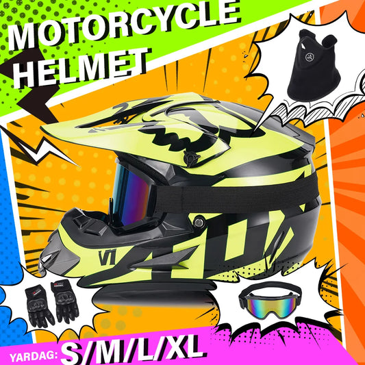 Personalized Matte Green Full Face Motorcycle Helmet DOT Certified ABS with Goggles Gloves Face Mask Windproof Riding Gear