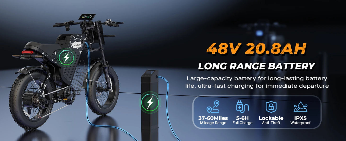 VARUN X-Plorer Raptor Electric Bicycle 1000W Motor 48V 20.8Ah Battery Adult E-Bike 20*4.0 Inch Fat Tire Off-road Mountain Bike