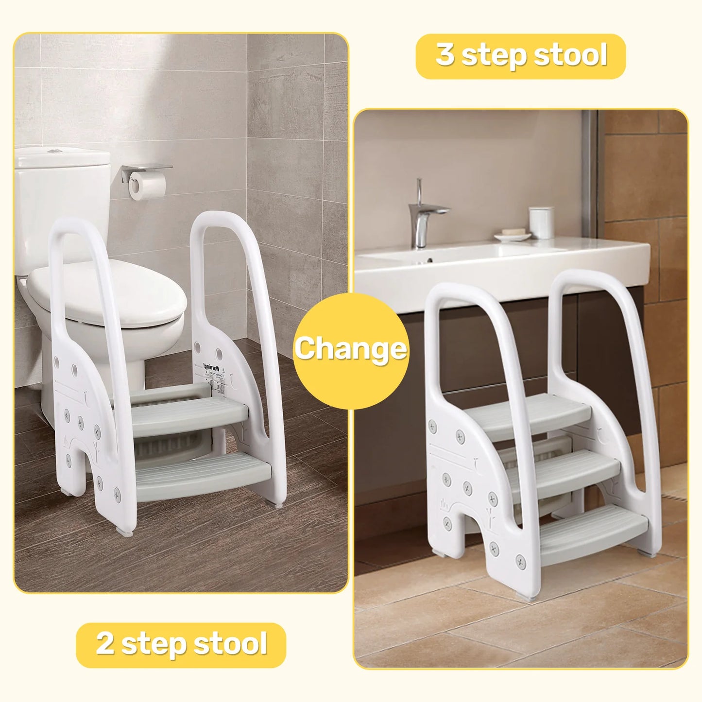 Toddler Step Stool, Kids Step Stool with Handles Sides, Plastic 3 Step Stool for Bathroom Sink,Kitchen Counter,Toilet Potty Trai