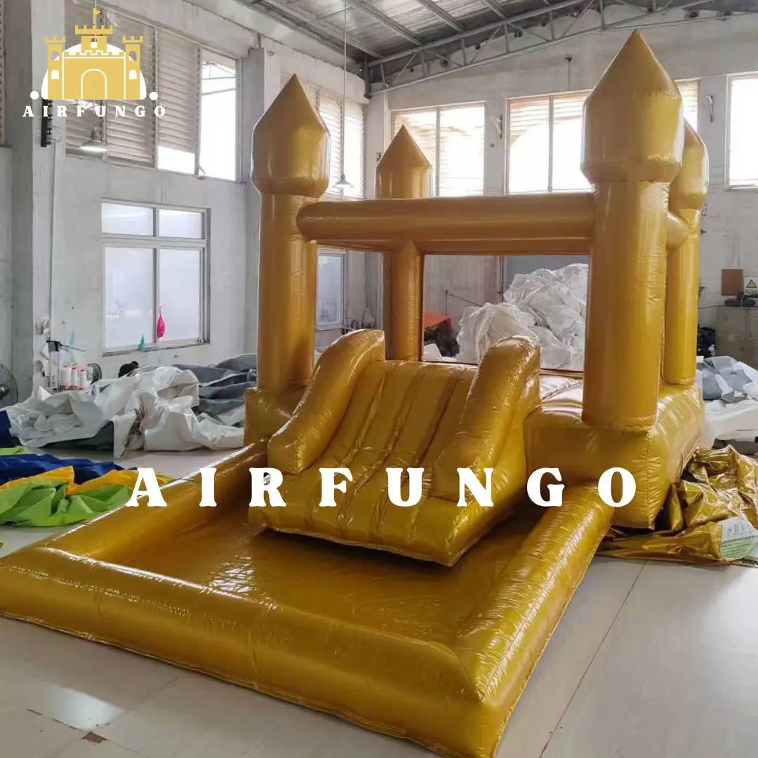 New Design Commercial Inflatable White Bounce House With Slide Bouncy Castle/Gold Jumping House/Customization Bounce For Wedding