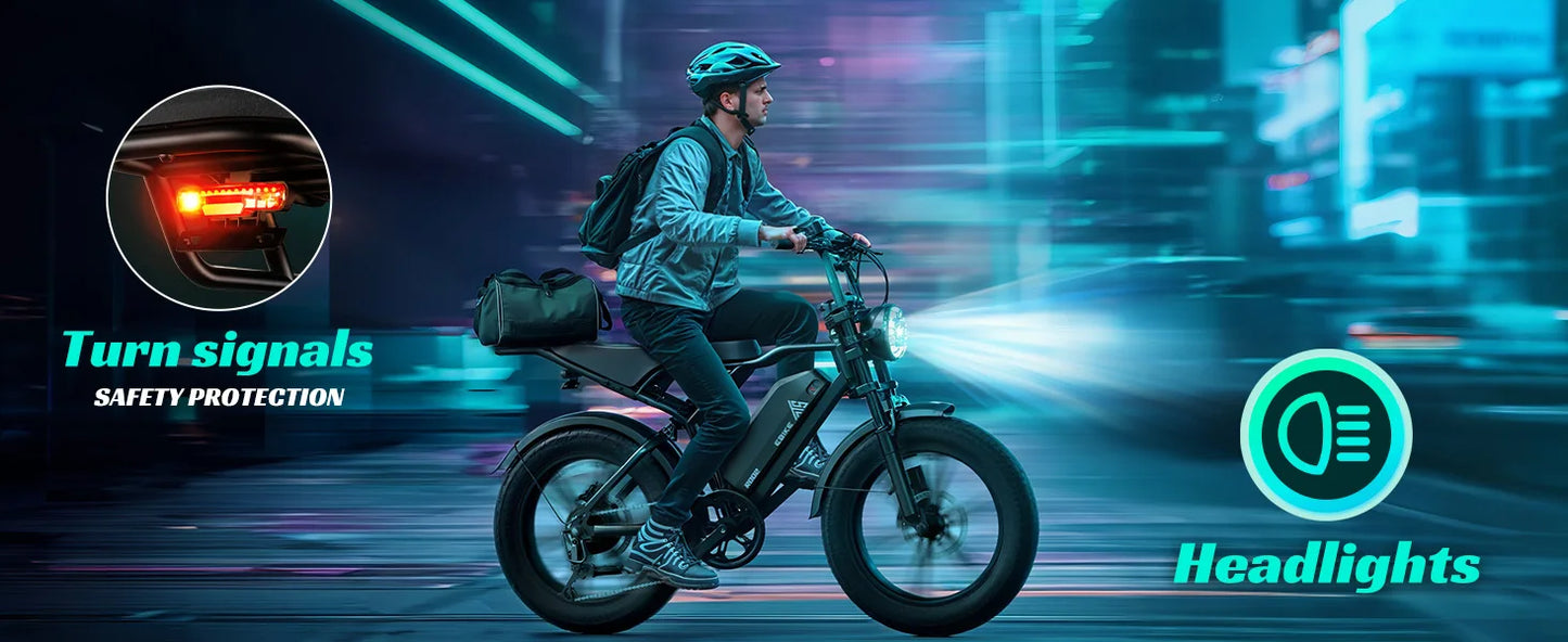 TST R002S 1500W e-bike, 20" fat tires, 60-mile range, 28MPH, 48V 15Ah battery, for all terrains.