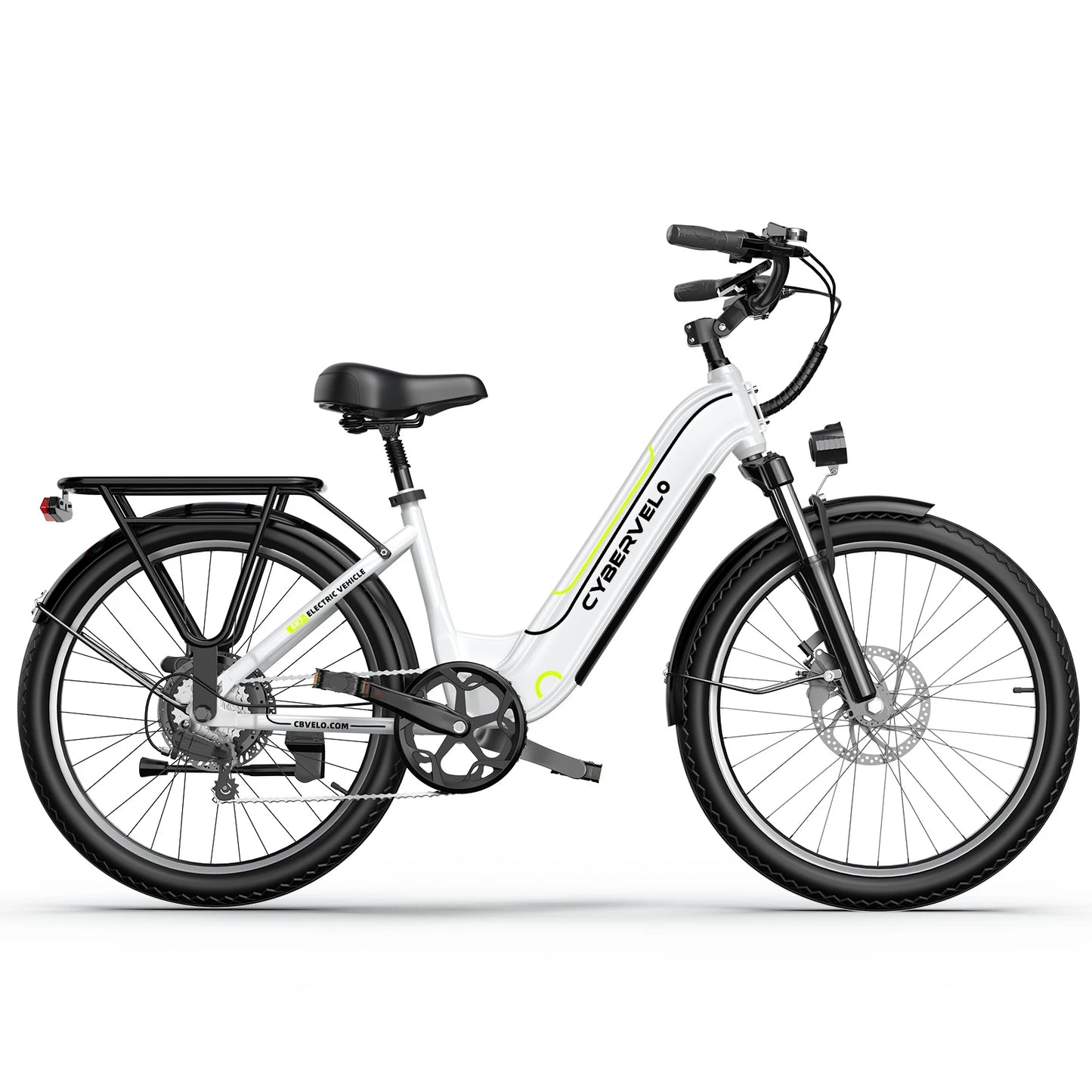 Cybervelo EK7 26" City Commuter, 80 Miles 25AH Detachable Battery 1000W Peak Long Range E-Bike, 7-Speed Shift Gear Electric Bike