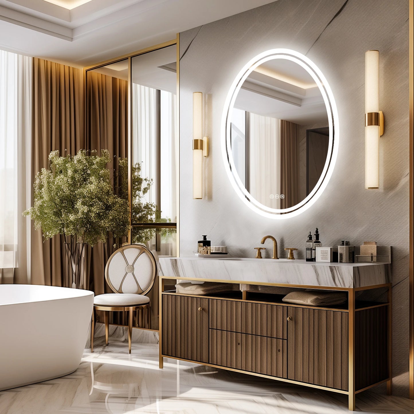 LED Bathroom Mirror Backlit Oval Vanity Mirror with Lights Wall Mounted Anti-Fog Lighted Bathroom Mirror Dimmable Makeup Mirror