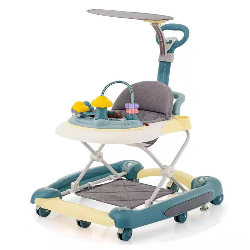 Baby Multi-Functional Comfortable Walker With Awning Anti-Rollover Adjust And Shake The Walker Foldable Baby Walker For Boy Girl