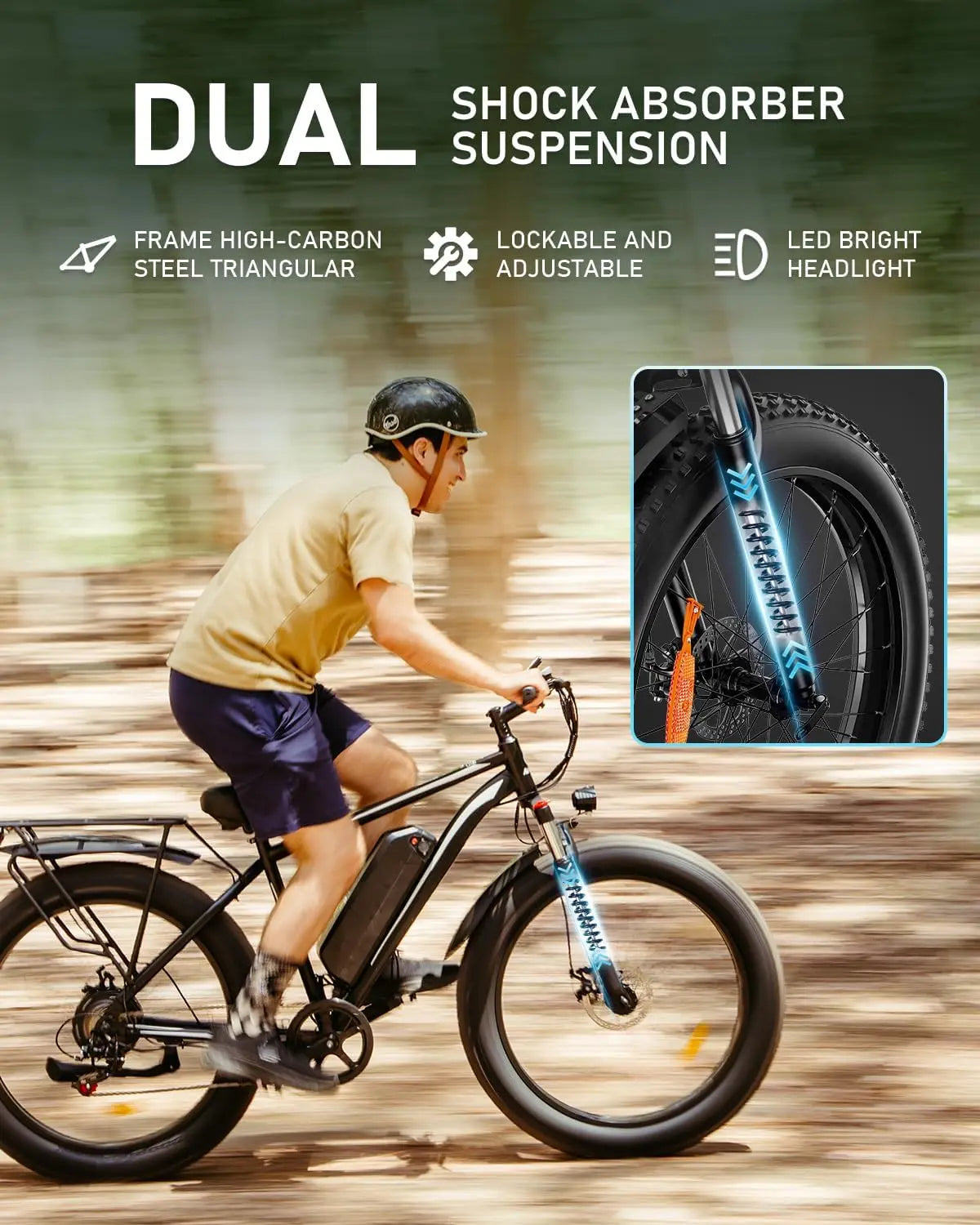 EBike 1000W Peak Power 48V15AH Battery Electric Bikes Double Shock Absorber 26-inch All-terrain Fat Tire Aldult Electric Bicycle