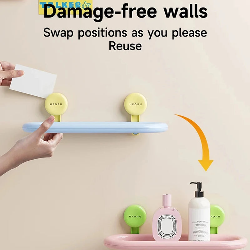 Suction Cup Oval Shelf Bathroom Perforation-free Wall-mounted Shower Gel Hand Sanitizer Dopamine Storage Shelf