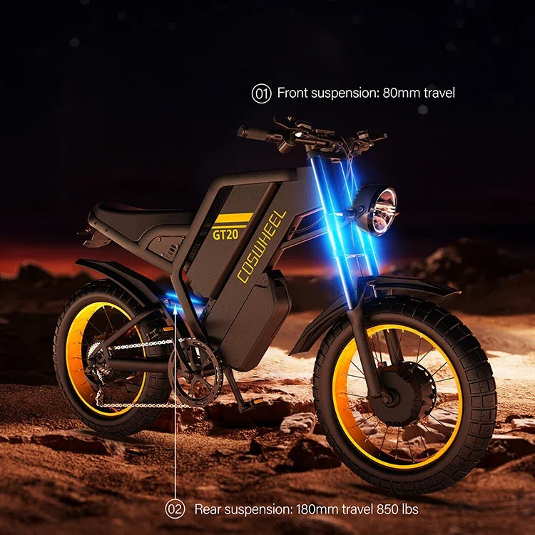 COSWHEEL GT20 Pro Dual motors E-Mountain bike 48V 25+15Ah Dual batteries Dual suspension 20" Fat Tire Off-Road Adult E-bike