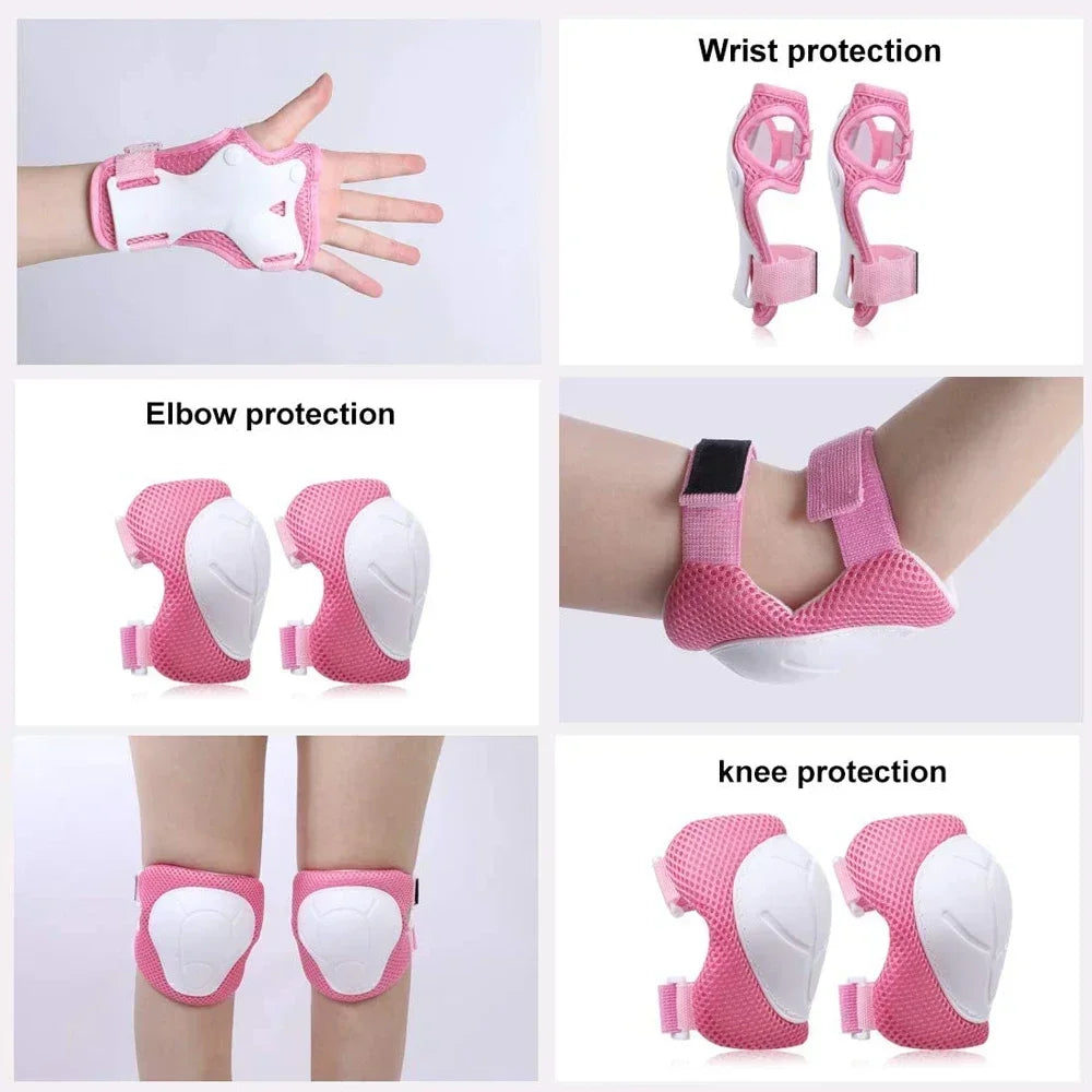 6PCS Kids Protective Gear Set - Knee & Elbow Pads + Wrist Guards for Toddlers 3-7 Years, Skating & Playground Safety