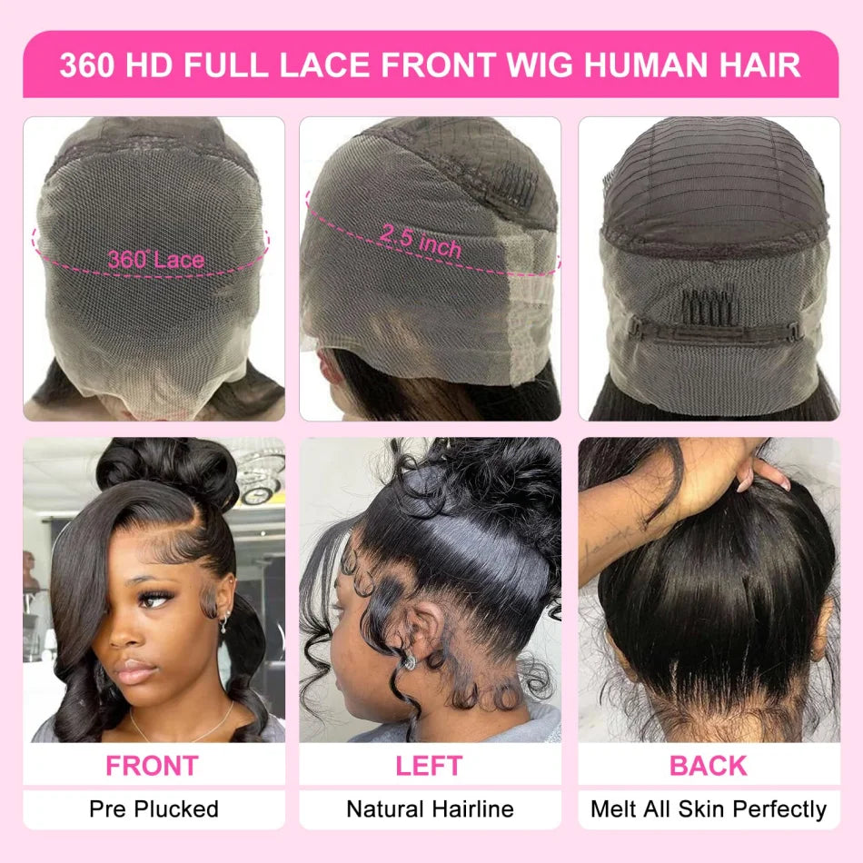 13x6 Lace Front Wigs Human Hair 180 Density Hd Body Wave Lace Frontal Human Hair Wigs For Women Glueless Pre Plucked Black Wig