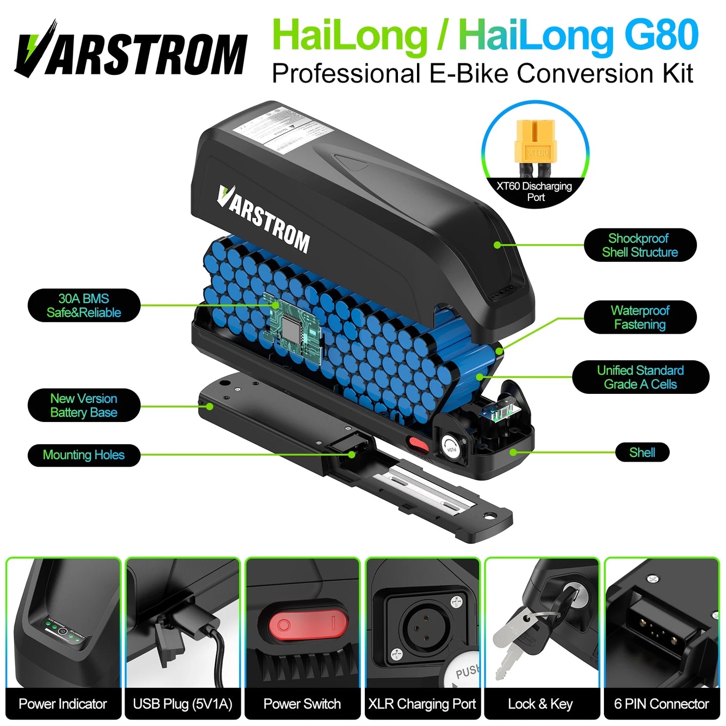 Electric Bike Battery Hailong 48V 36V 52V 20AH 30AH Downtube Pack with Original 21700 Cell 40A BMS for BBS02 TSDZ8 E-Bike Motor