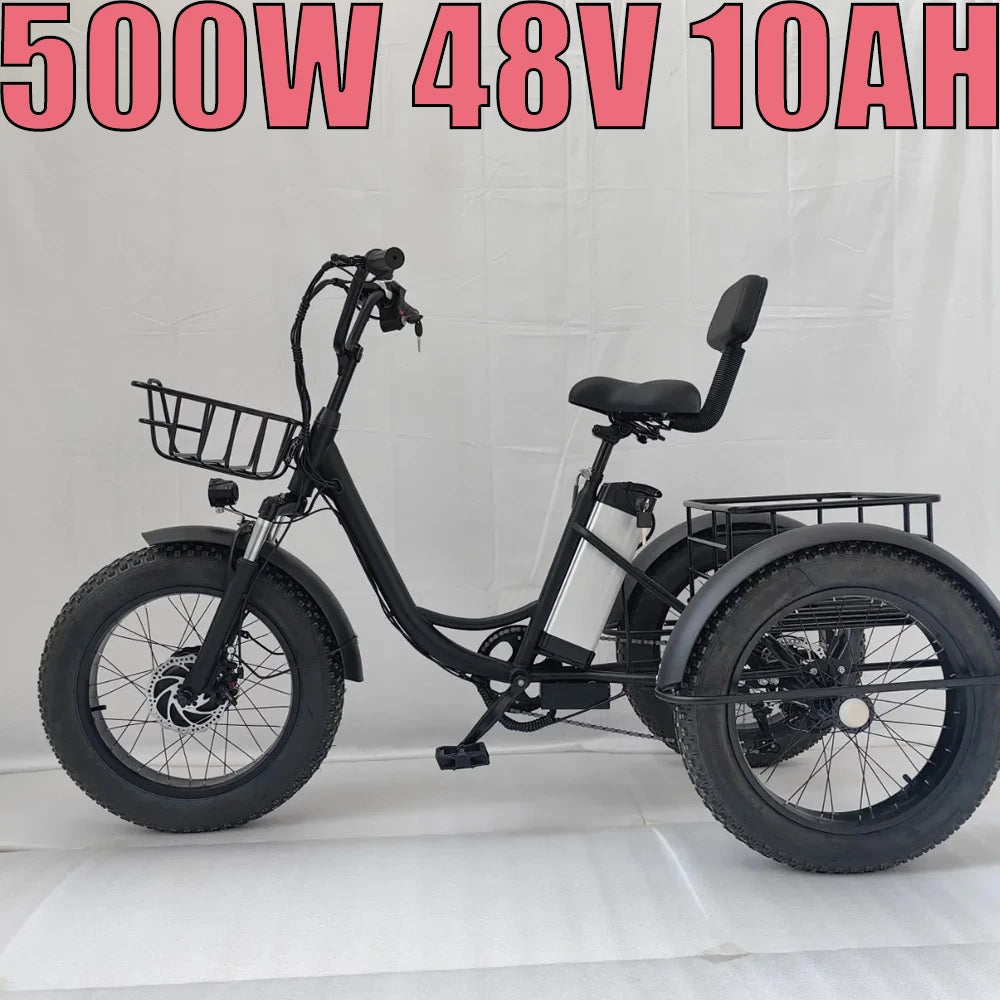 Electric Tricycle 20Inch Fat Tire Snow Lithium Battery Electric Bicycle Adult Ebike For Urban Commuting Leisure Shopping Outings