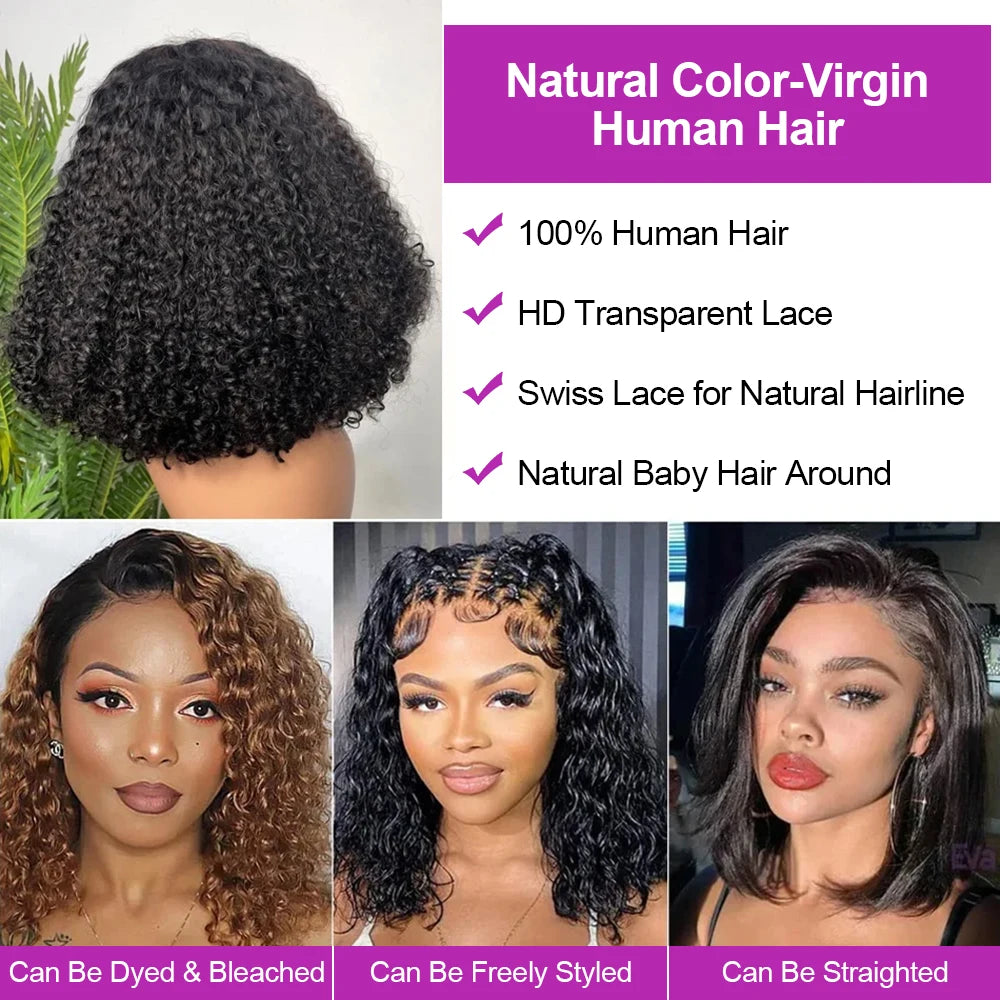 Brazilian Deep Water Wave Curly Bob 100% Human Hair Glueless Wigs Deep Wave HD Lace Front 13x4 13x6 Transparent Lace Frontal Wig