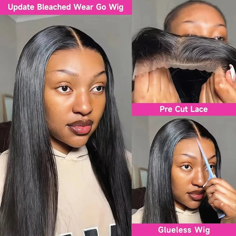 5x5 Pre Cut Hd Lace Closure Wigs 200% Glueless Wigs Human Hair Ready To Wear Bone Straight Lace Front Wigs Human Hair  For Women