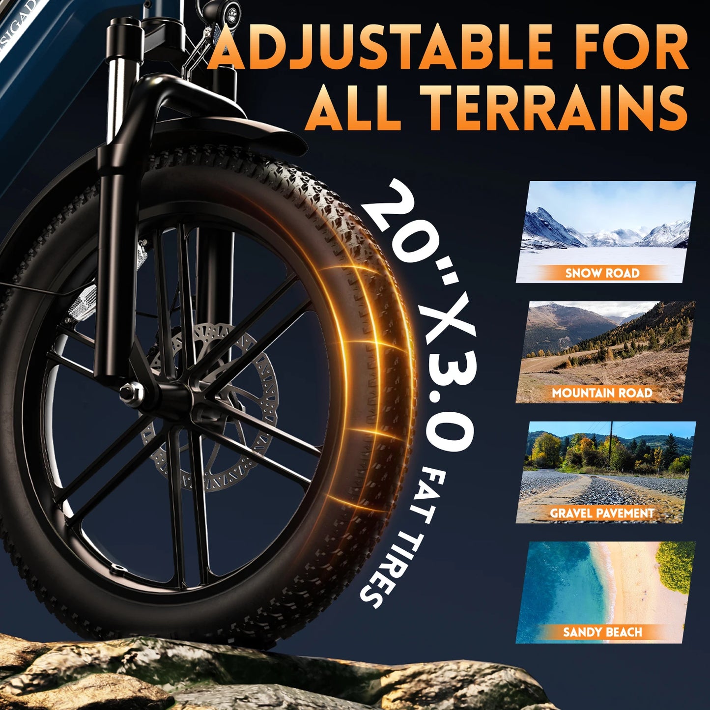 SISIGAD K008 Electric Bike 1500W motor, 28MPH speed, 80-mile range, 20" fat tires, 7-speed cargo e-bike.