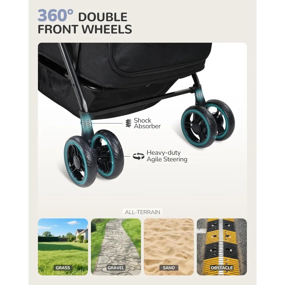 Stroller for Large & Medium Dogs (20–132 lbs), Pet Stroller for 2 Small Dogs, Extra Large Heavy Duty, Foldable & Ventilated