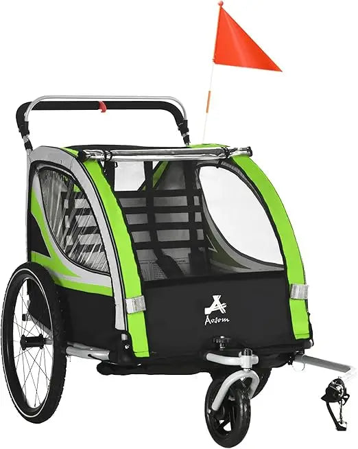 2-in-1 Walk/Ride Child Baby Bike Trailer for Kids 2 Seater, High-Visibility Bike Stroller for Toddler Wagon, Weather-Strong Dou
